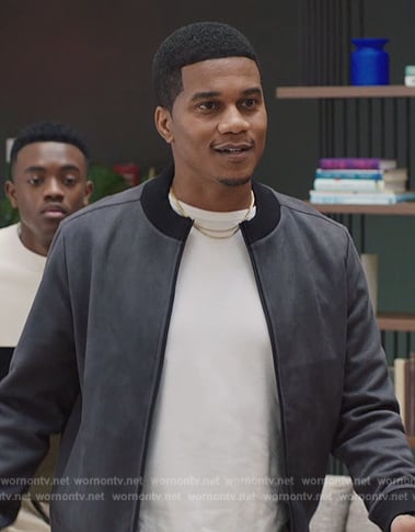 Marcus’s gray suede bomber jacket on All American Homecoming