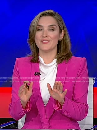 Margaret’s pink knot blazer on CBS Evening News