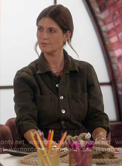Marisa’s green denim jumpsuit on Celebrations with Lacey Chabert