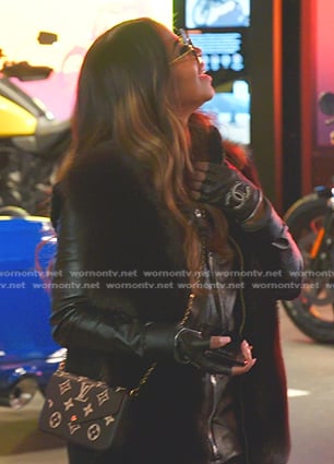 Mary’s black crossbody bag and gloves on The Real Housewives of Salt Lake City
