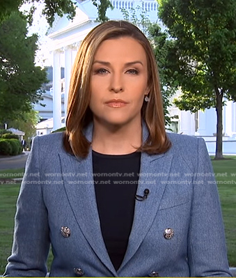 Mary’s blue blazer with silver buttons on Good Morning America