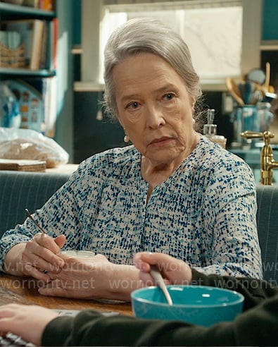 Madeline’s blue printed blouse on Matlock