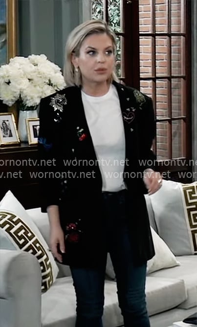 Maxie’s black novelty embroidered blazer on General Hospital