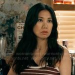 Mel’s burgundy striped tank top on The Equalizer