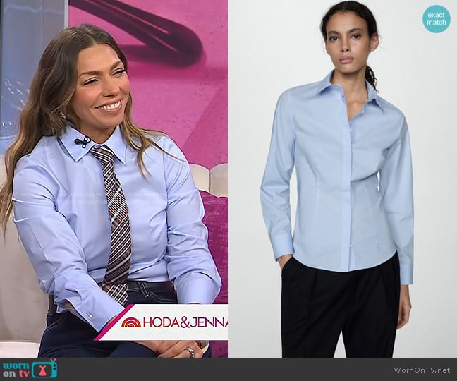 Mango Fitted Cotton Shirt in Sky Blue worn by Melissa Garcia on Today