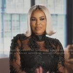 Mia’s black lace confessional dress on The Real Housewives of Potomac
