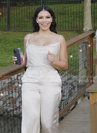 Mia’s white satin cami and pants on The Real Housewives of Potomac
