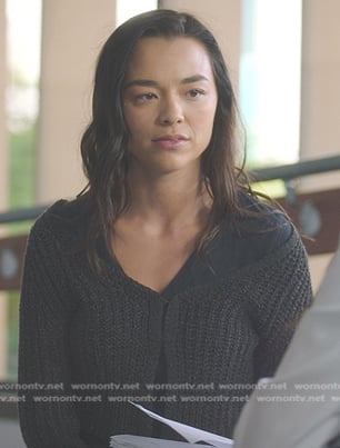 Mika’s grey cropped knit jacket on Greys Anatomy
