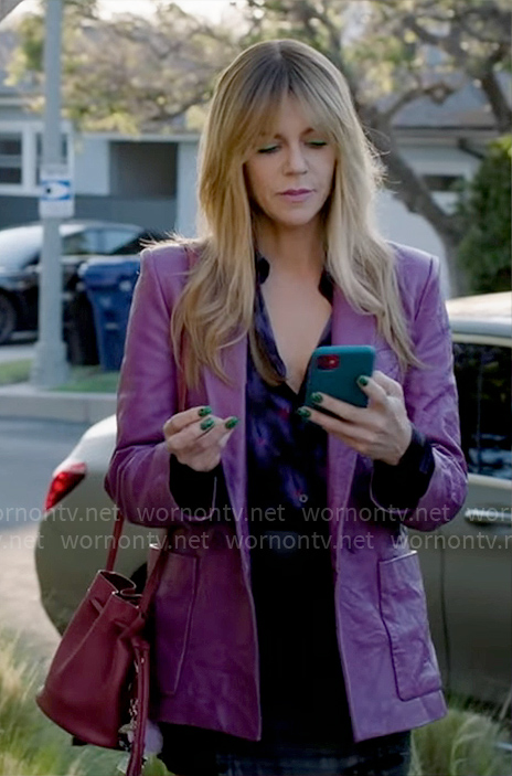 Morgan’s purple floral shirt and leather blazer on High Potential