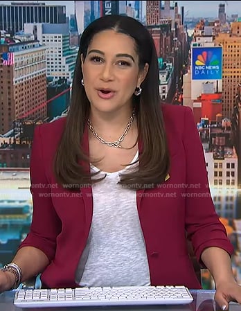 Morgan’s burgundy ruched sleeve blazer on NBC News Daily