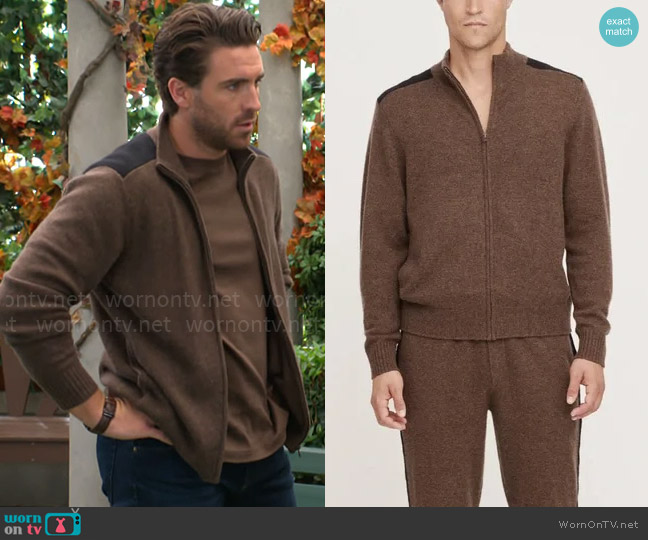 Naked Cashmere Cashmere Zip Up Sweater worn by Chance Chancellor (Conner Floyd) on The Young and the Restless