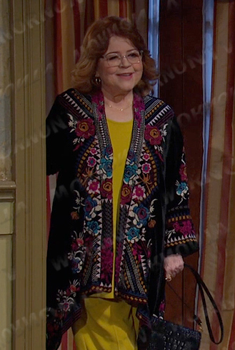 Nancy’s black floral embroidered jacket on Days of our Lives
