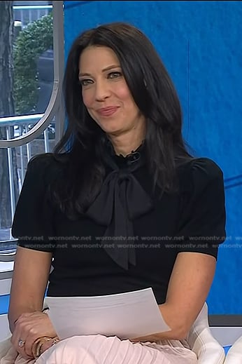 Natalie’s black tie neck top on Today