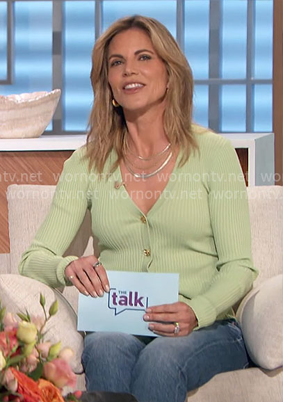 Natalie’s green v-neck cardigan on The Talk