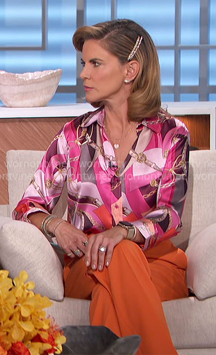 Natalie’s pink belt print blouse on The Talk