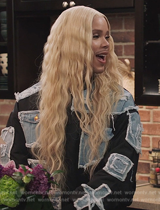 Nathaniel’s black denim patch jacket on All American Homecoming