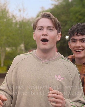 Nick’s green and pink Adidas sweatshirt on Heartstopper
