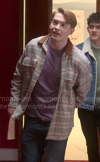 Nick’s sage green striped overshirt on Heartstopper