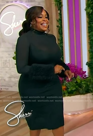 Niecy Nash’s black fur cuff mesh dress on Sherri