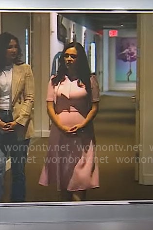 Nikki Battiste’s light pink tie-neck dress on CBS Mornings