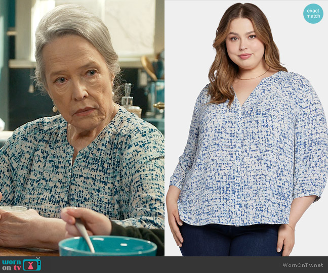 NYDJ Pintuck Blouse in Waterfall Ice worn by Madeline Matlock (Kathy Bates) on Matlock