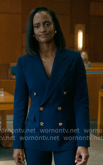 Olympia’s blue double-breasted suit with gold buttons on Matlock