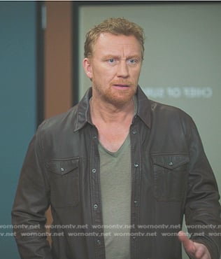 Owen’s brown leather shirt jacket on Greys Anatomy