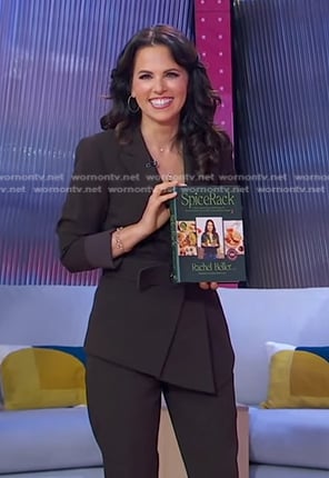 Rachel Beller’s brown belted blazer and pants on Good Morning America