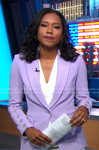 Rahcel’s lilac button sleeve blazer on Good Morning America