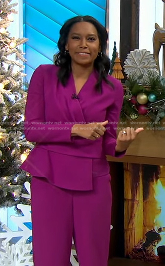 Rachel’s purple peplum top and pants on Good Morning America