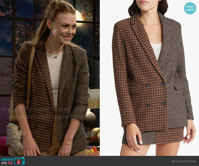Rails Cody Blazer in Mixed Mini Check worn by Claire Grace (Hayley Erin) on The Young and the Restless