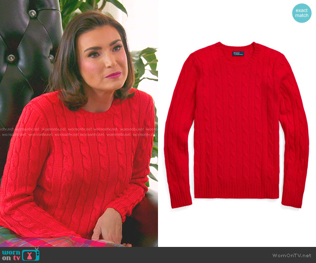 Polo Ralph Lauren Julianna Cable Cashmere Sweater in Red worn by Bronwyn Newport on The Real Housewives of Salt Lake City