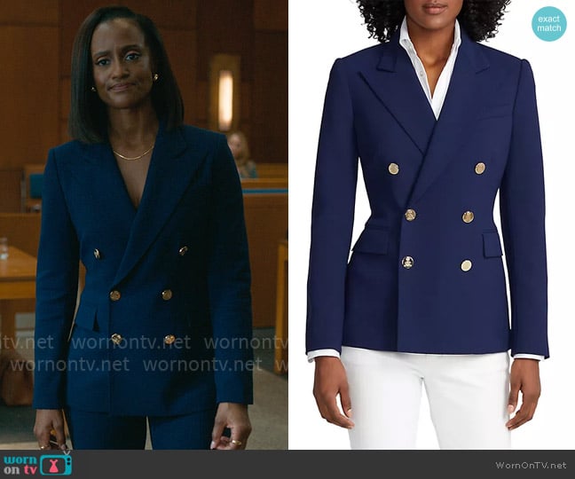 Ralph Lauren Collection Iconic Style Camden Double-Breasted Blazer in Navy worn by Olympia (Skye P. Marshall) on Matlock
