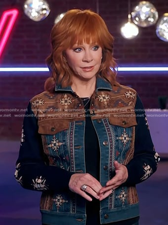 Reba’s embroidered denim jacket on The Voice