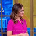 Rebecca’s pink ribbed button front top on Good Morning America