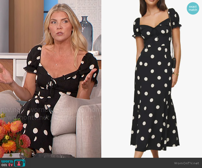 Reformation Shyla Dress in Moon Dot worn by Amanda Kloots on The Talk