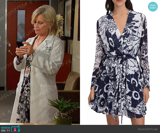 Reiss Sienna Printed Belted Mini Dress in Navy Cream worn by Kayla Brady (Mary Beth Evans) on Days of our Lives