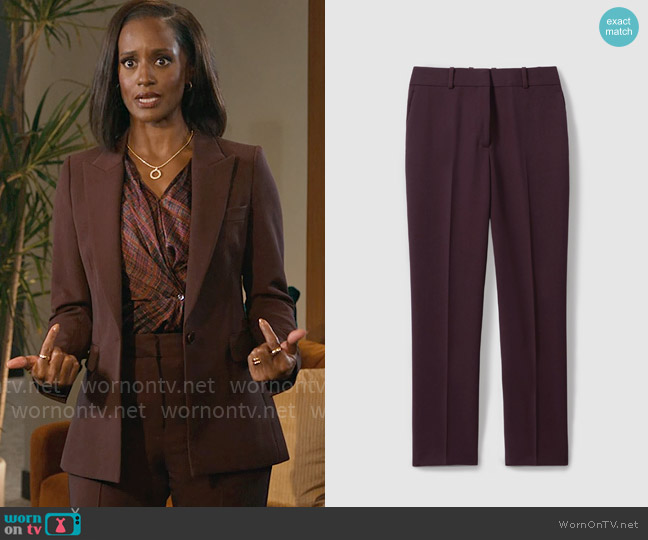 Reiss Gabi Pants in Berry worn by Olympia (Skye P. Marshall) on Matlock