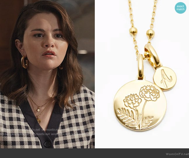 Rellery Marigold Initial Necklace - October Flower worn by Mabel Mora (Selena Gomez) on Only Murders in the Building