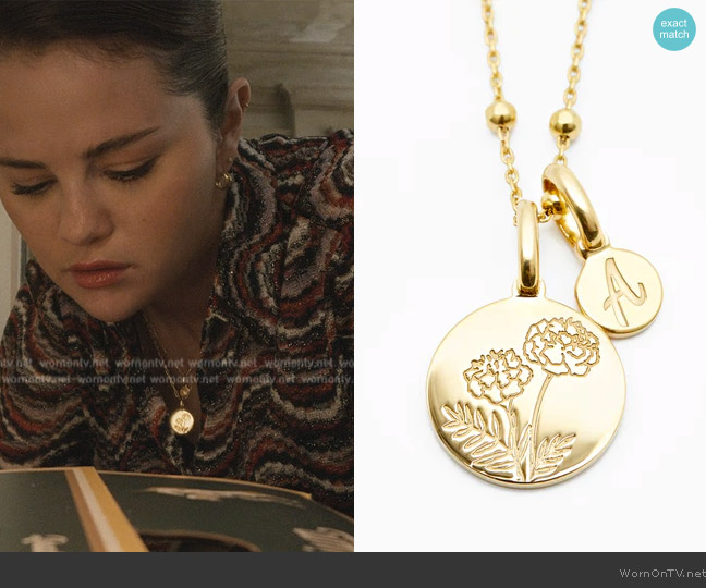 Rellery Marigold Initial Necklace - October Flower worn by Mabel Mora (Selena Gomez) on Only Murders in the Building