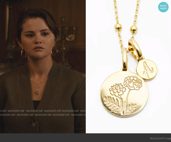 Rellery Marigold Initial Necklace - October Flower worn by Mabel Mora (Selena Gomez) on Only Murders in the Building
