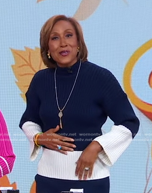 Robin’s navy ribbed colorblock sweater on Good Morning America