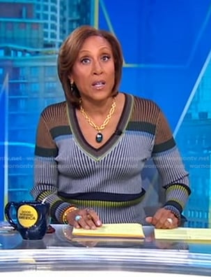 Robin’s striped ribbed sweater on Good Morning America