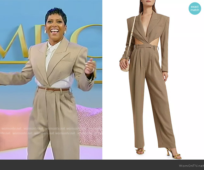 Ronny Kobo Amschel Houndstooth Cut-Out Jumpsuit worn by Tamron Hall on Tamron Hall Show