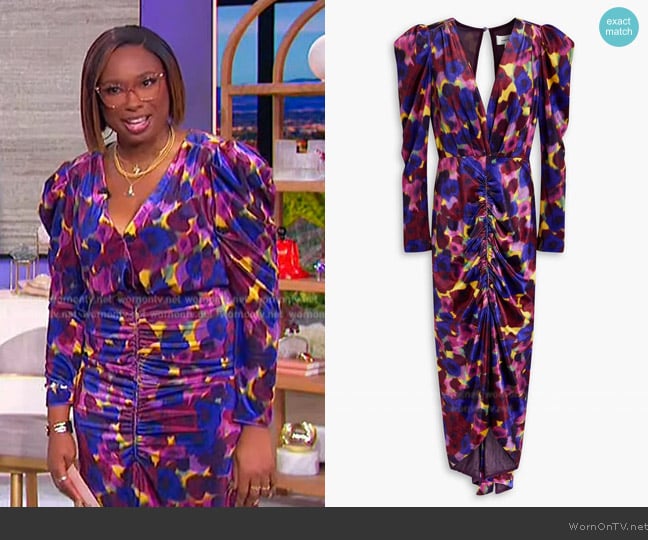 Ronny Kobo Astrid printed stretch-velvet midi dress worn by Jennifer Hudson on The Jennifer Hudson Show