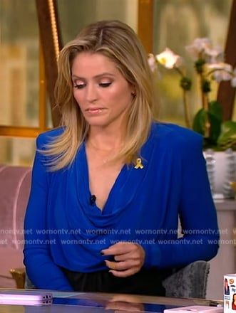 Sara’s blue drape neck blouse on The View
