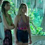 Sarah’s floral crop top and high top sneakers on Outer Banks