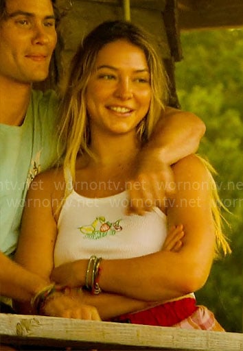 Sarah’s fruit embroidered tank top on Outer Banks