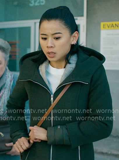 Sarah’s dark green hooded jacket on Matlock