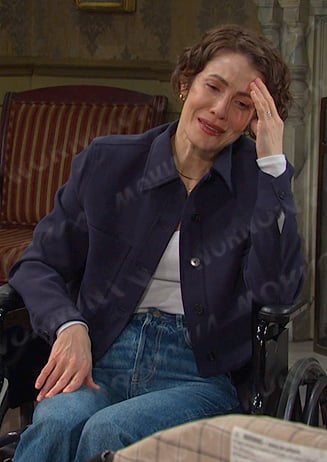 Sarah’s navy cropped jacket on Days of our Lives